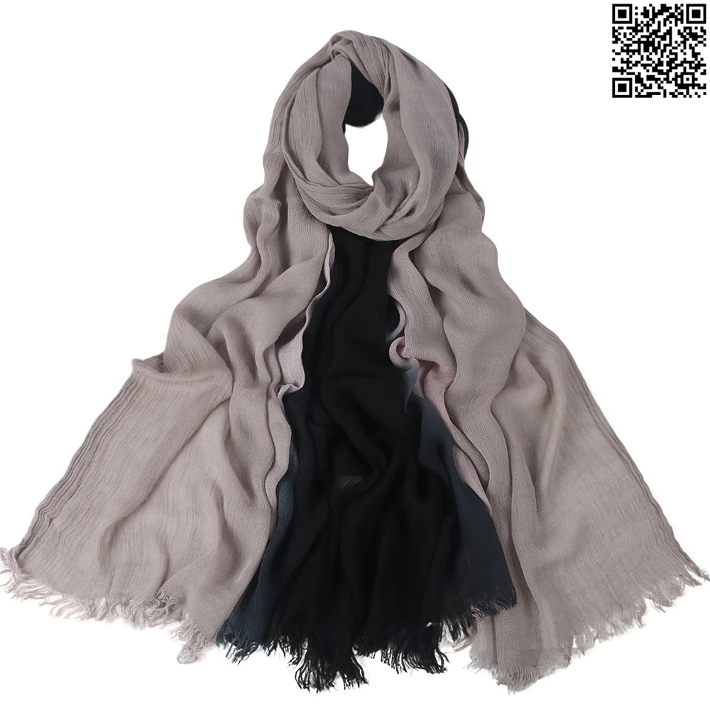 Soft Lightweight Rayon Cotton Midnight Black & Gray Gradient Long Scarf