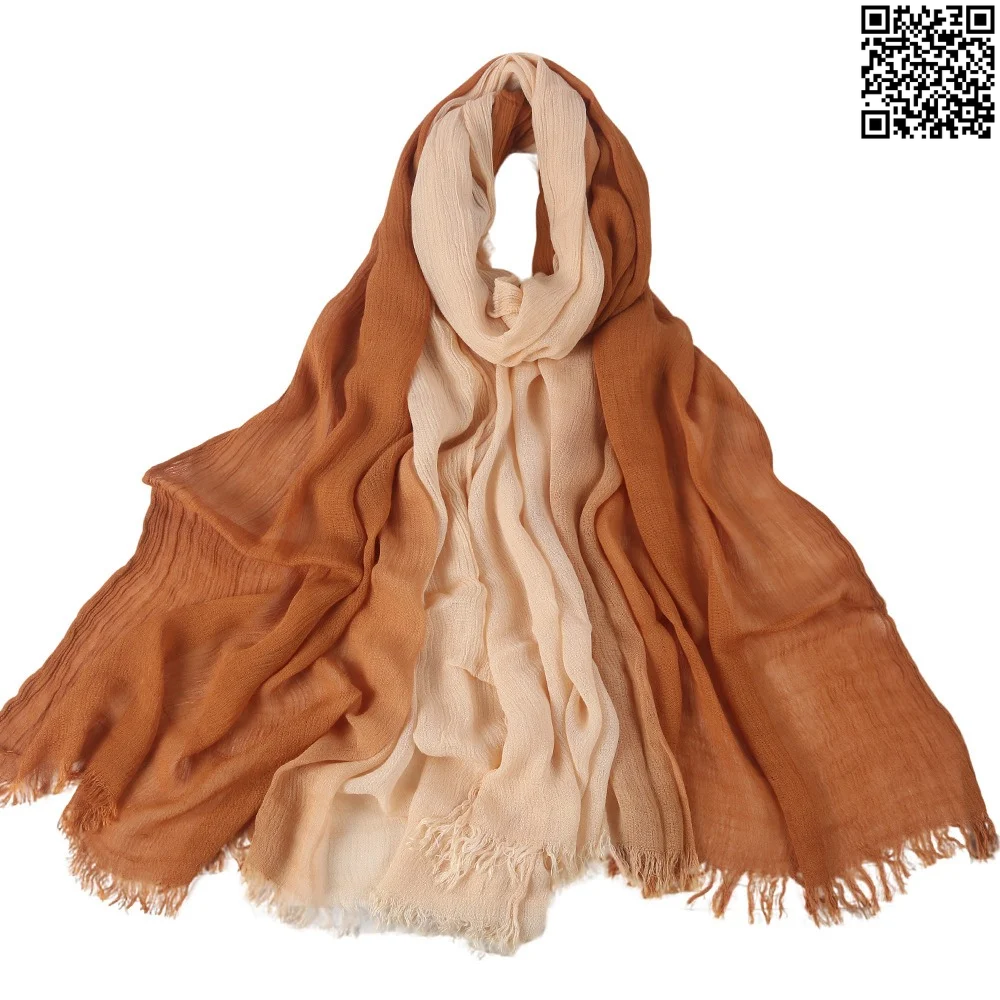 Soft Lightweight Rayon Cotton Orange & Light Nude Gradient Long Scarf