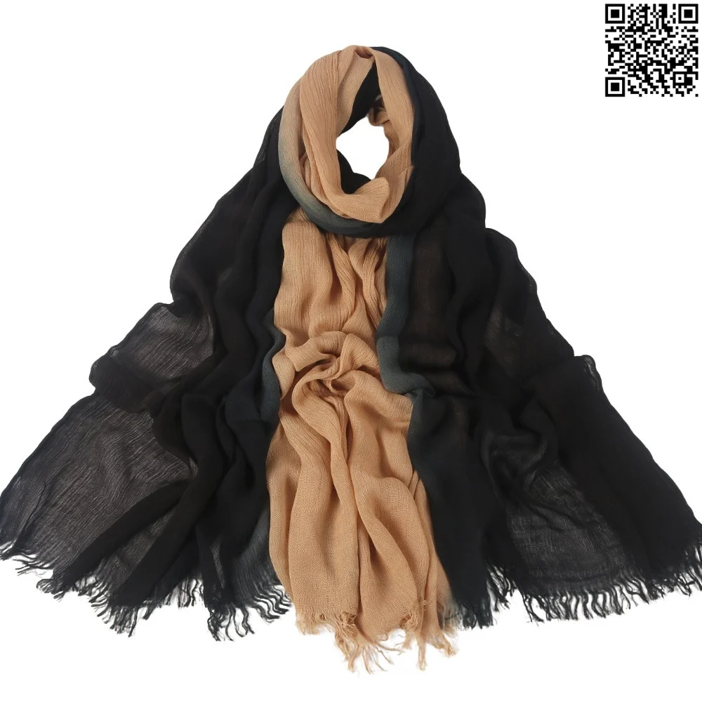 Soft Lightweight Rayon Cotton Black & Camel Gradient Long Scarf