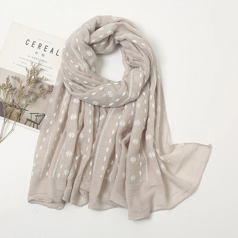 Light Brown Cotton Embroidered Hijab / Orna