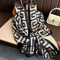 Luxury  black white printed silk hijab