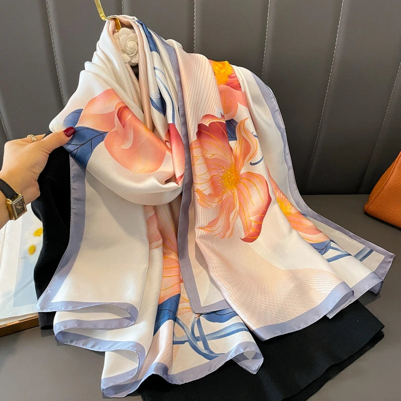 Peach colour gorgeous hijab with lavender border