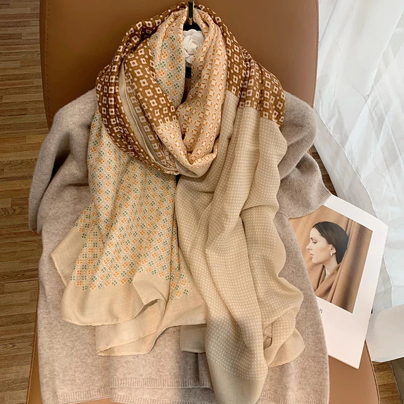 Gorgeous golden brown mixed printed hijab / orna