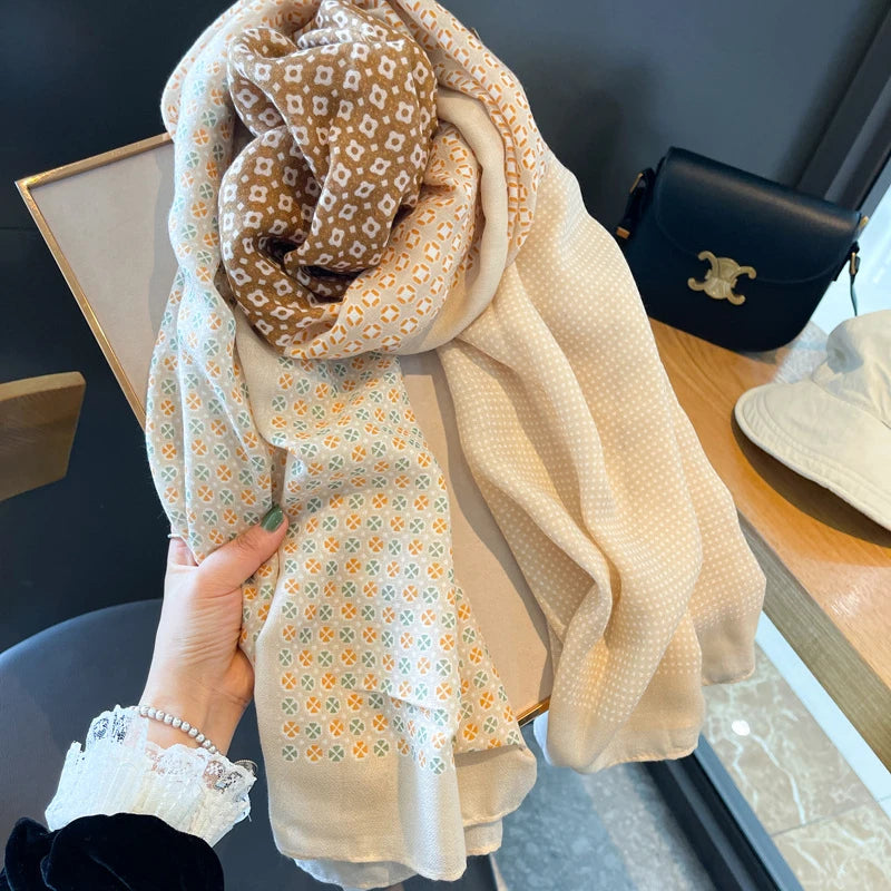 Gorgeous golden brown mixed printed hijab / orna