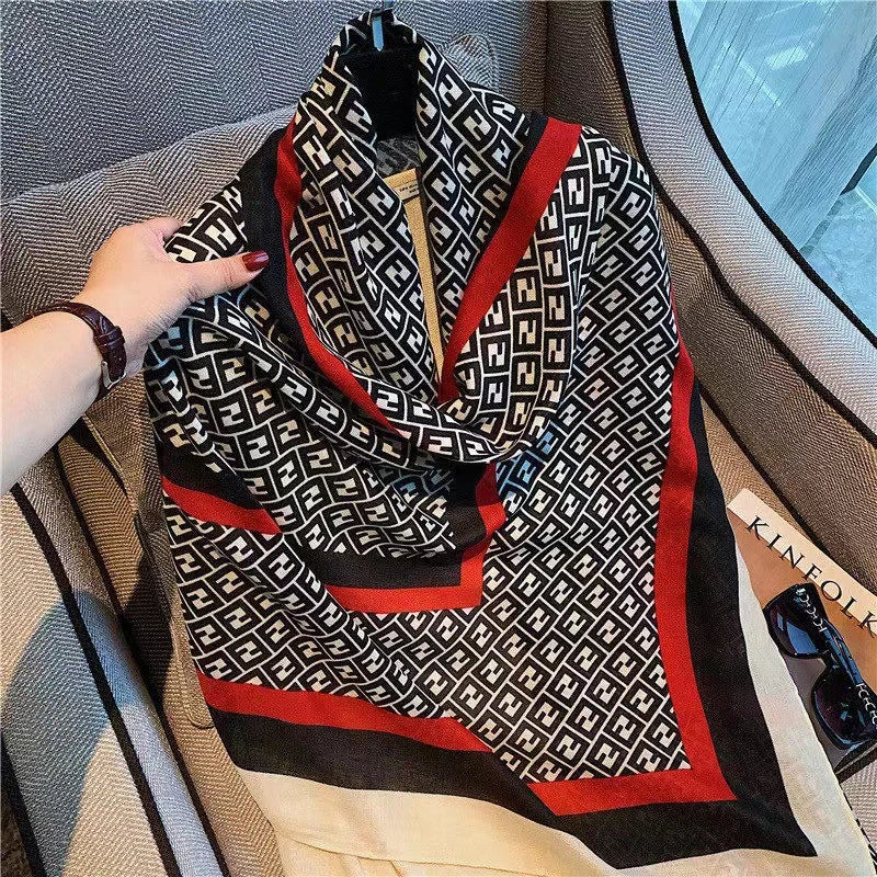 Black white red mixed printed cotton hijab / orna
