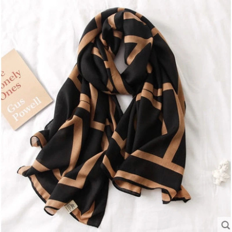 Elegant black brown mixed printed cotton hijab / orna