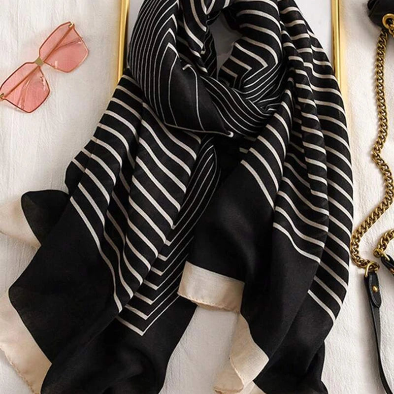 Classy black strip cotton hijab / orna