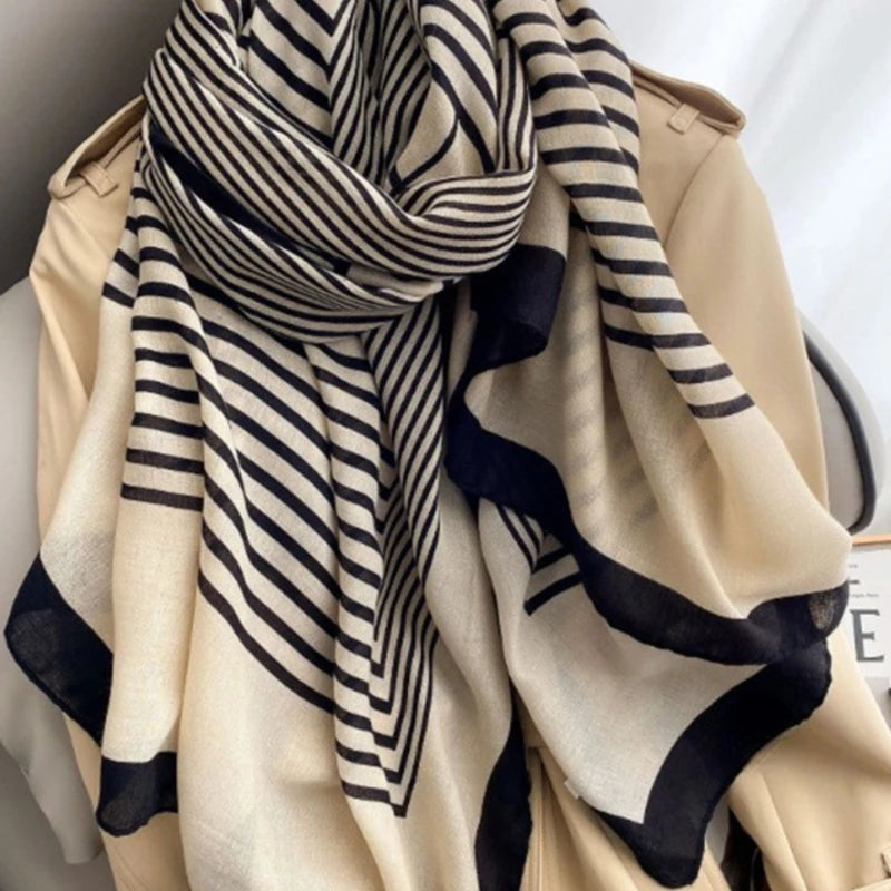 Sophisticated white strip cotton hijab / orna