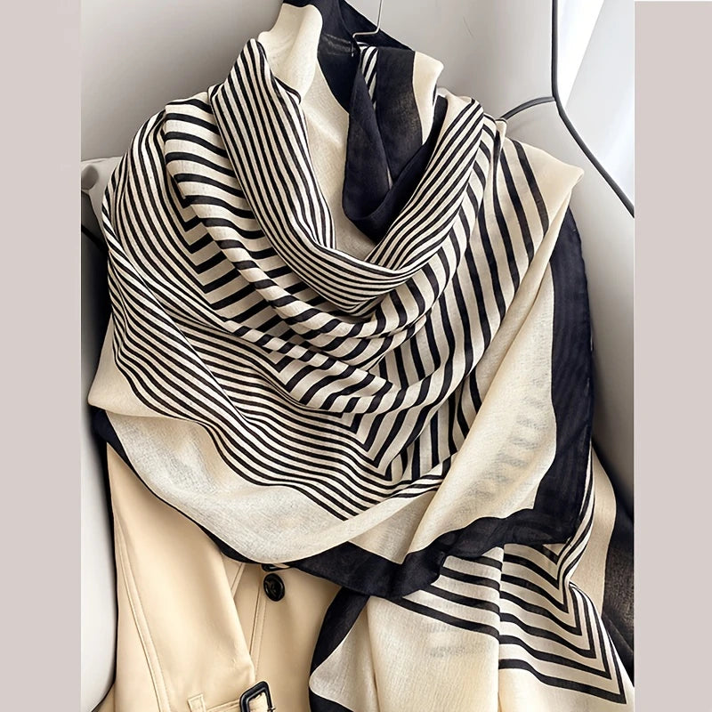 Sophisticated white strip cotton hijab / orna