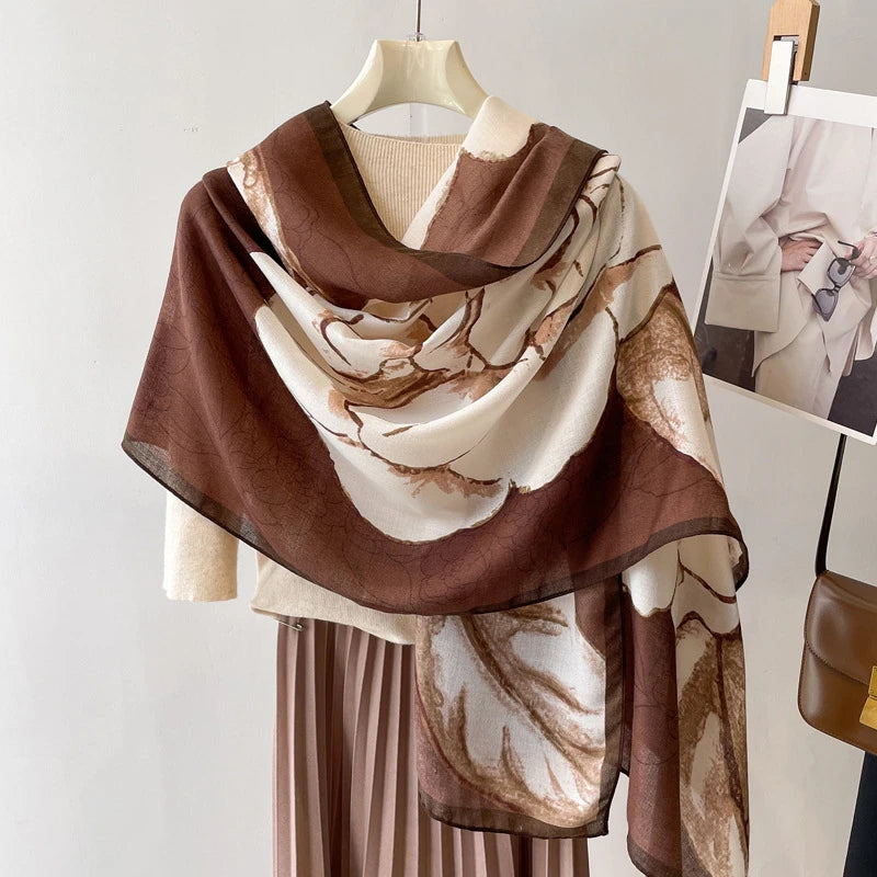 Classy brown offwhite mixed printed hijab / orna