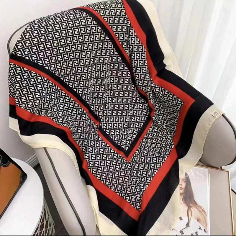 Black white red mixed printed cotton hijab / orna