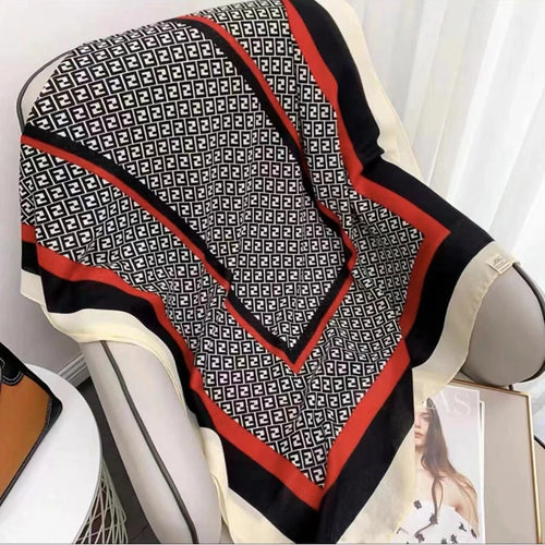 Black white red mixed printed cotton hijab / orna