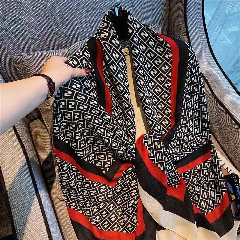 Black white red mixed printed cotton hijab / orna