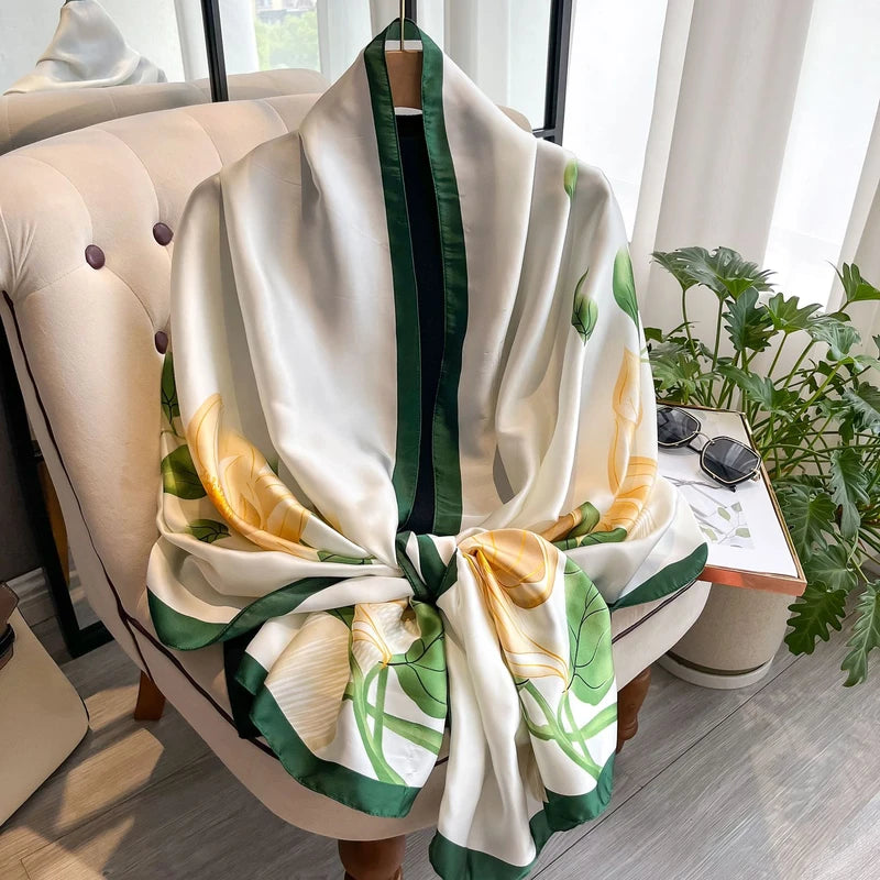 Off white glossy hijab with green border