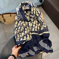 Elegant navy blue printed viscose hijab