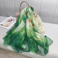 Classy green floral printed long scarf / orna