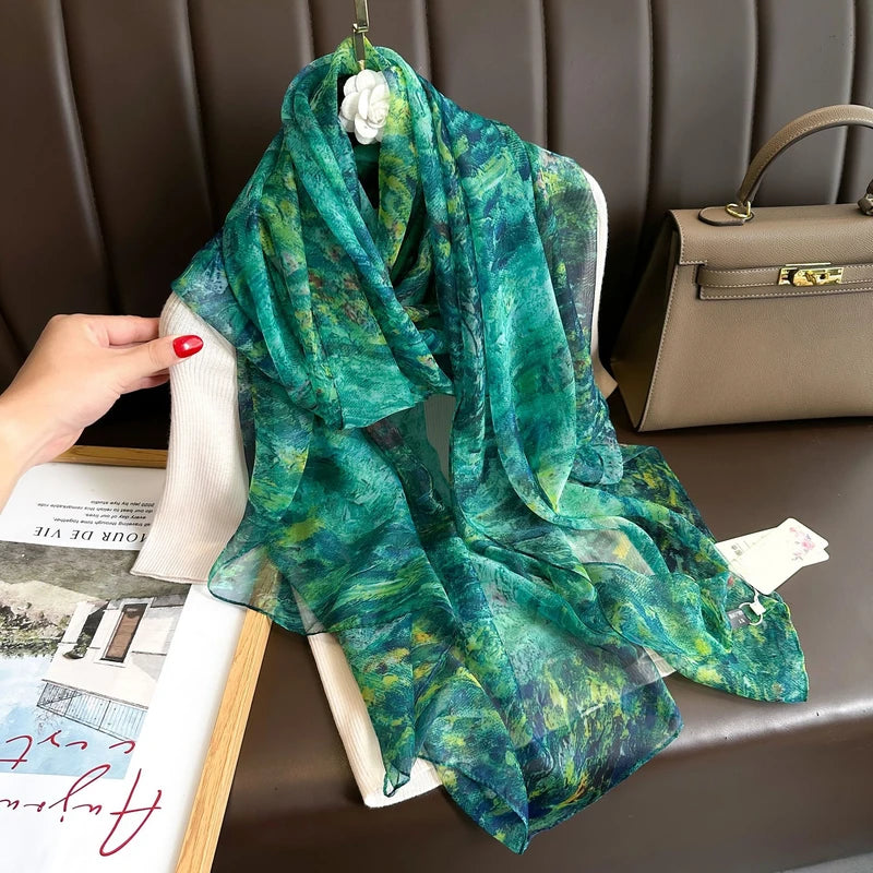 Ocean green transparent long silk hijab / orna