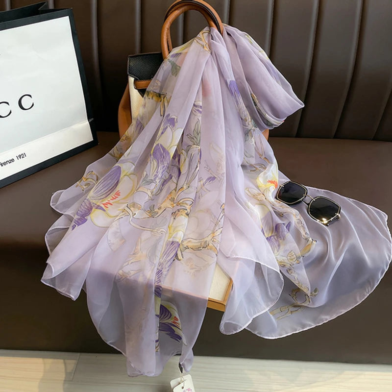 Elegant purple orchid long silk hijab /orna