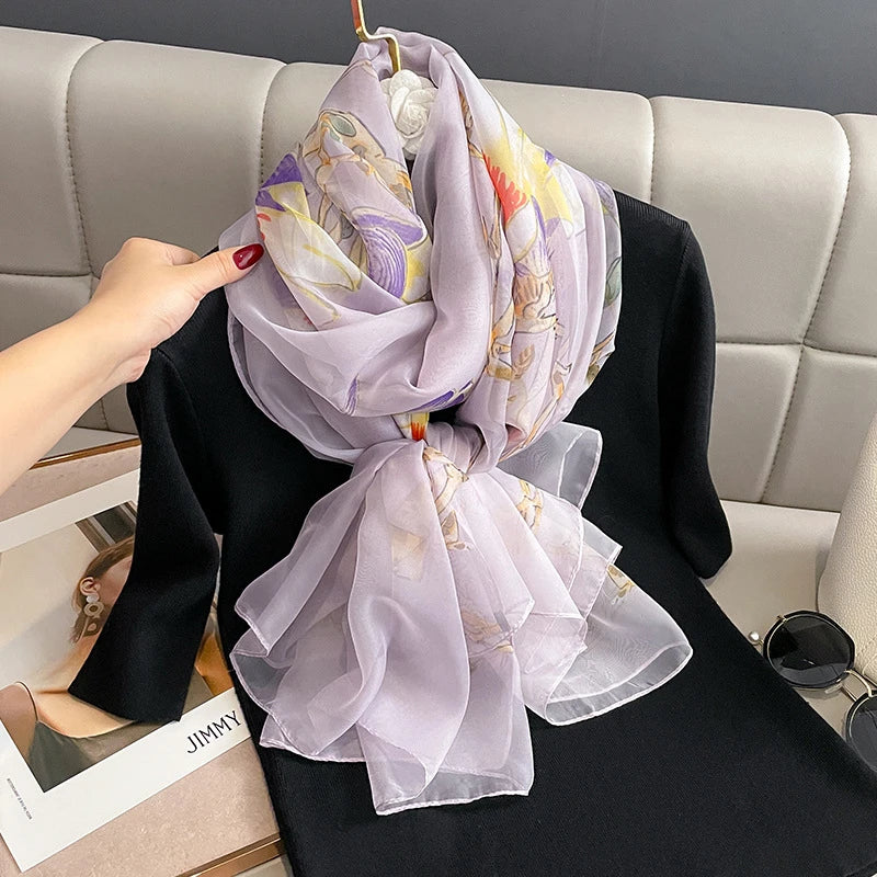 Elegant purple orchid long silk hijab /orna