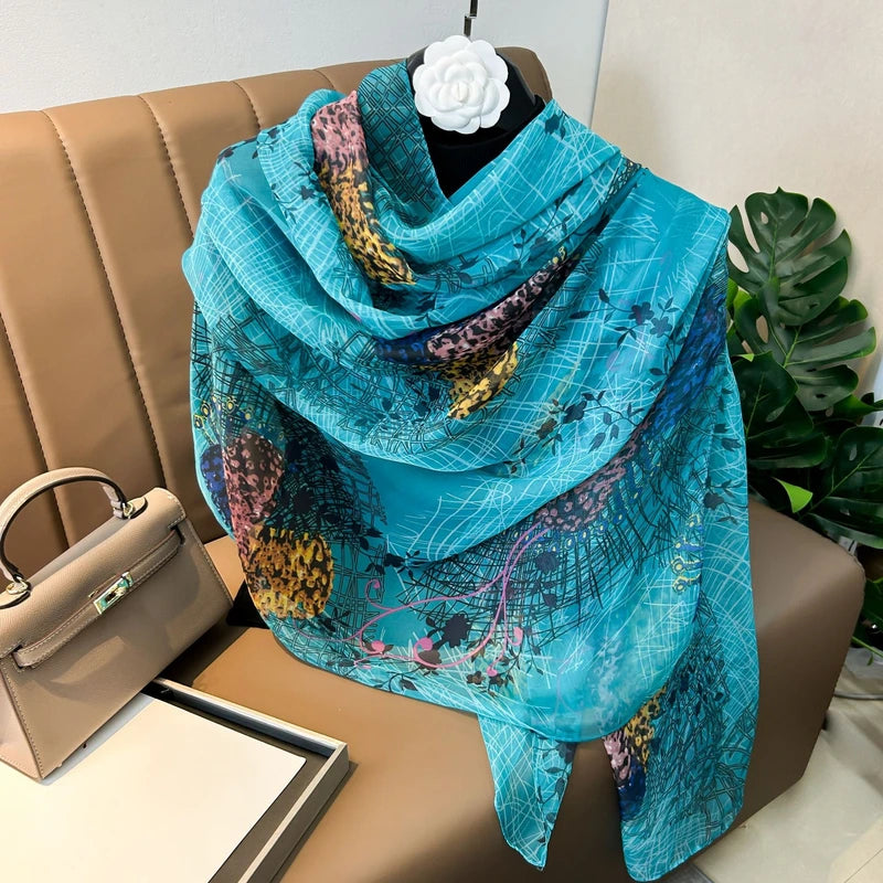 Elegant light blue soft long silk hijab/orna