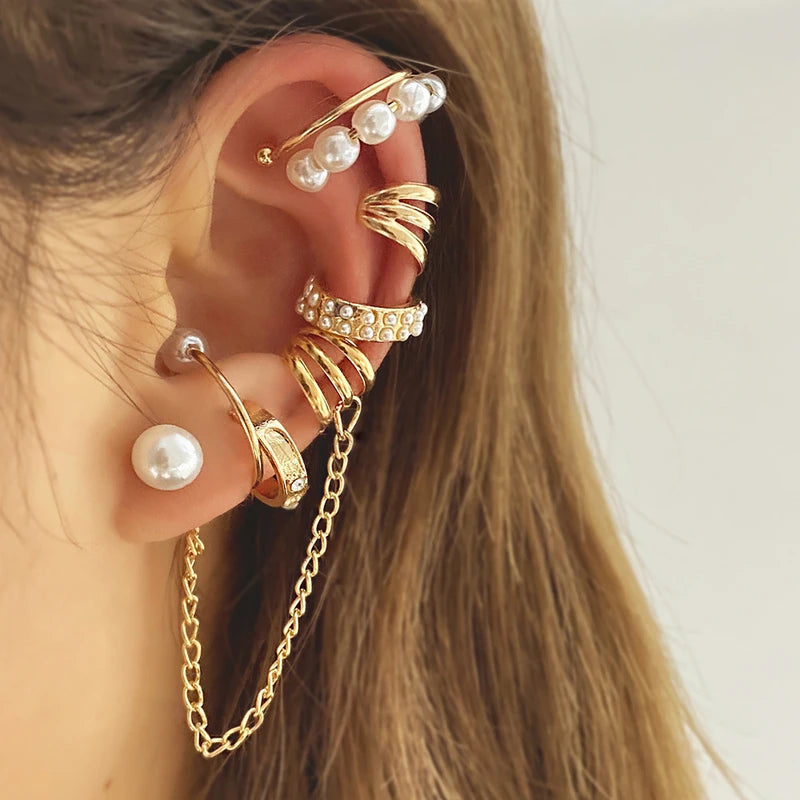 Creative Punk Style 8 pieces no piercing Earrings Set For Women