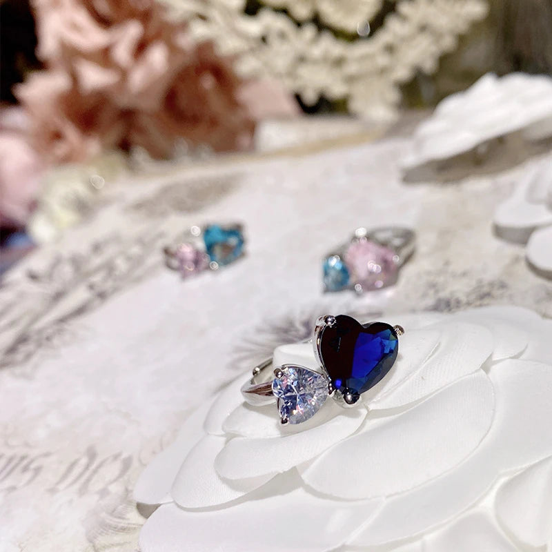 Double Heart Shaped Blue Ring