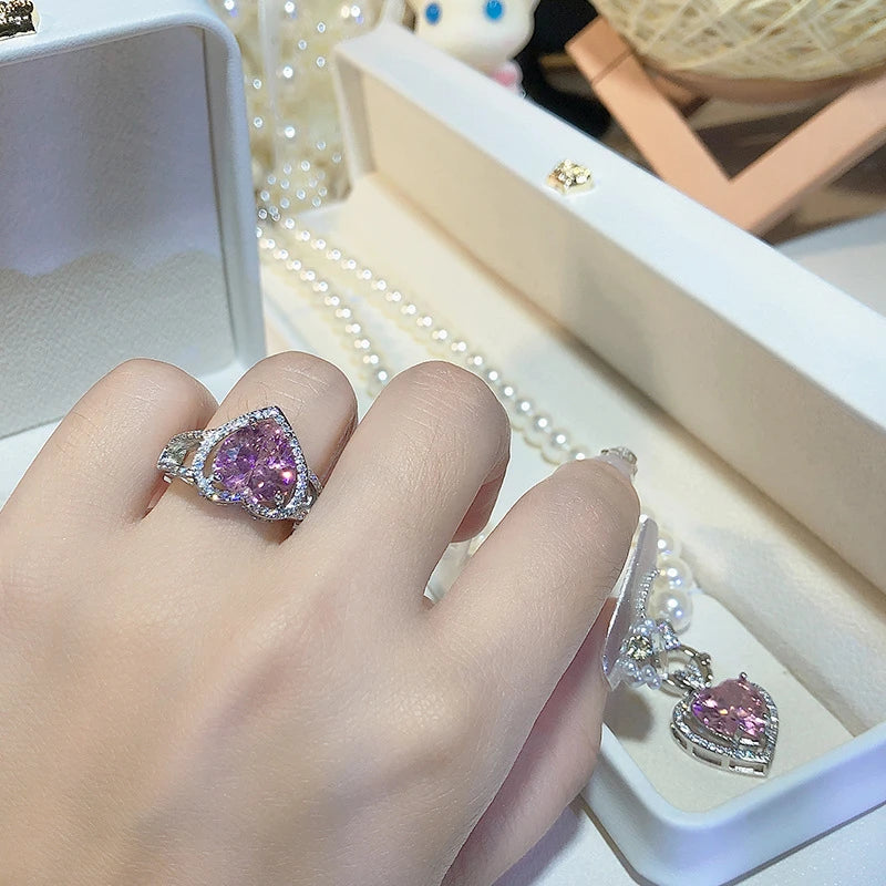 Heart Shaped Pink Zirconia Ring