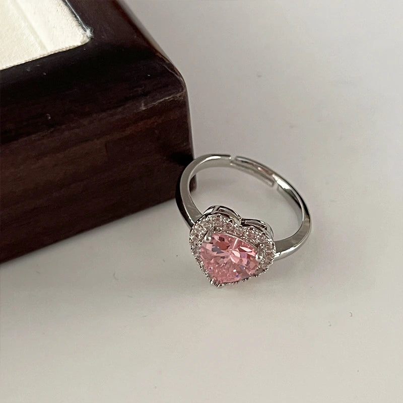 Pink Heart Shaped Cubic Zirconia Adjustable Ring