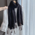 Elegant Black Color Winding Tassel Cotton Hijab/Orna