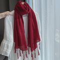 Gorgeous Maroon Color Winding Tassel Cotton Hijab/Orna