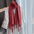 Beautiful Burgundy Colour Winding Tassel Cotton Hijab