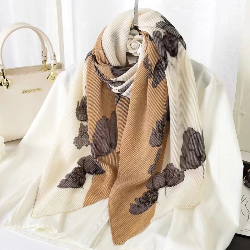 Elegant flower printed cream color soft cotton hijab
