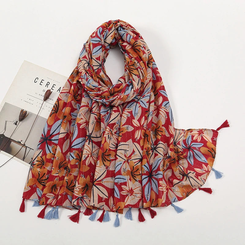 Beautiful Red Color Tassel Cotton Hijab/Orna