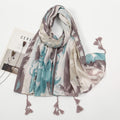 Stylish light blue color flower printed tassel cotton hijab /orna