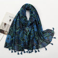 Elegant navy blue color floral printed tassel long hijab/orna