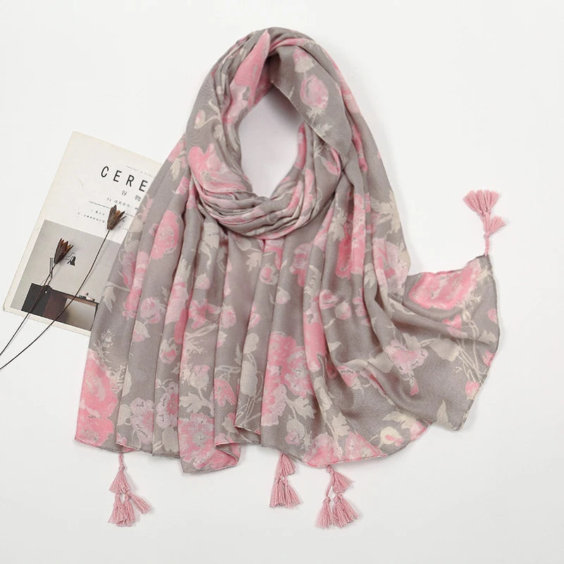 Elegant light pink colour soft cotton tassel hijab/orna