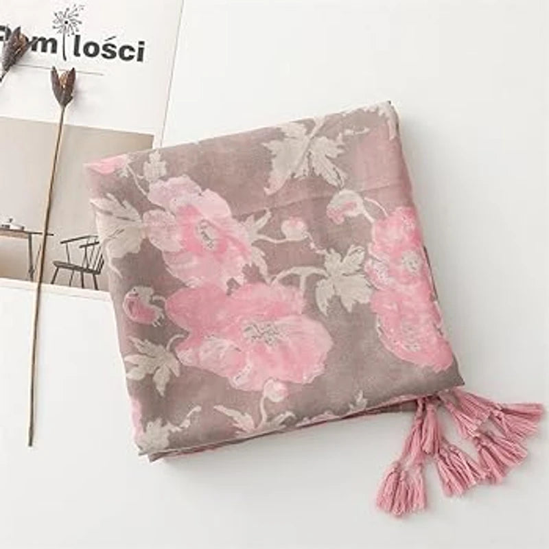 Elegant light pink colour soft cotton tassel hijab/orna