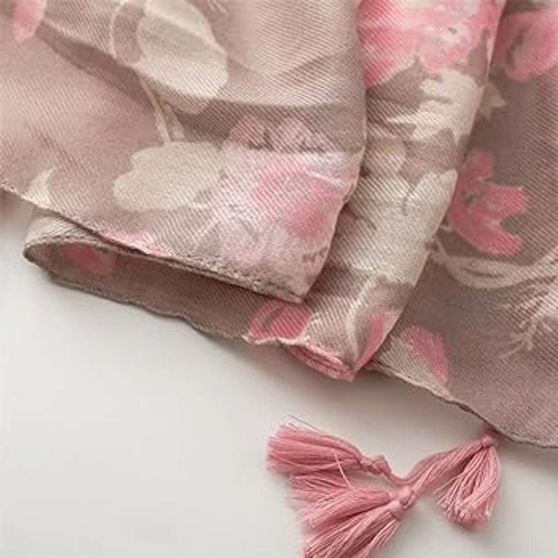 Elegant light pink colour soft cotton tassel hijab/orna