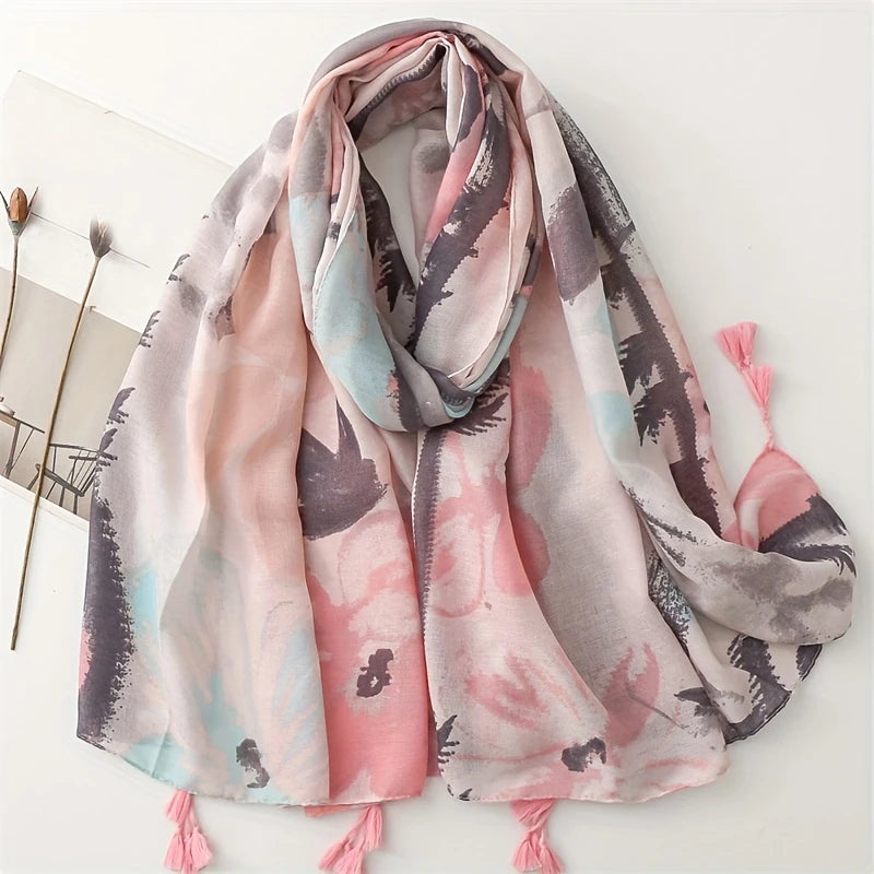 Beautiful light pink colour soft long tassel cotton hijab/orna