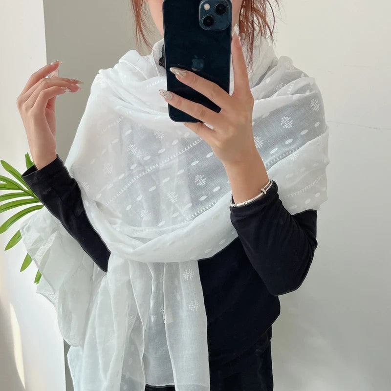 White Embroidered Cotton Hijab