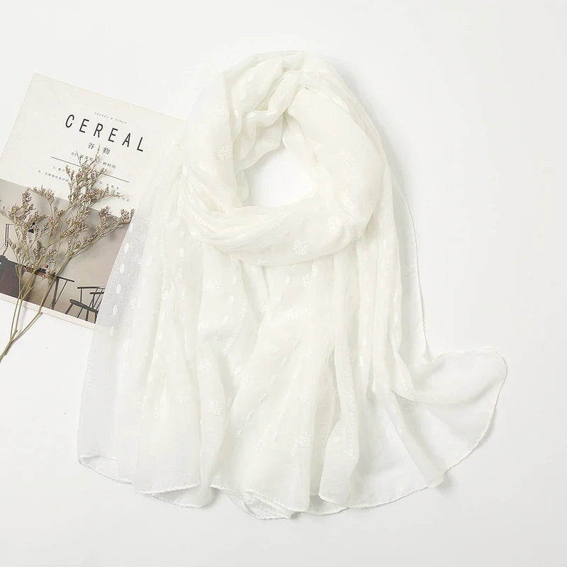 White Embroidered Cotton Hijab