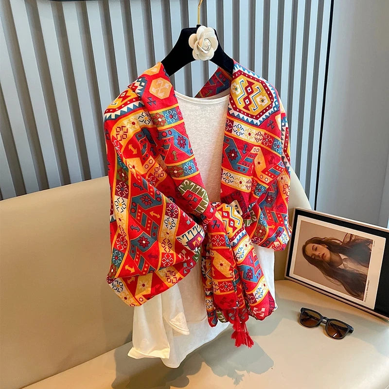 Elegant red colour long cotton hijab