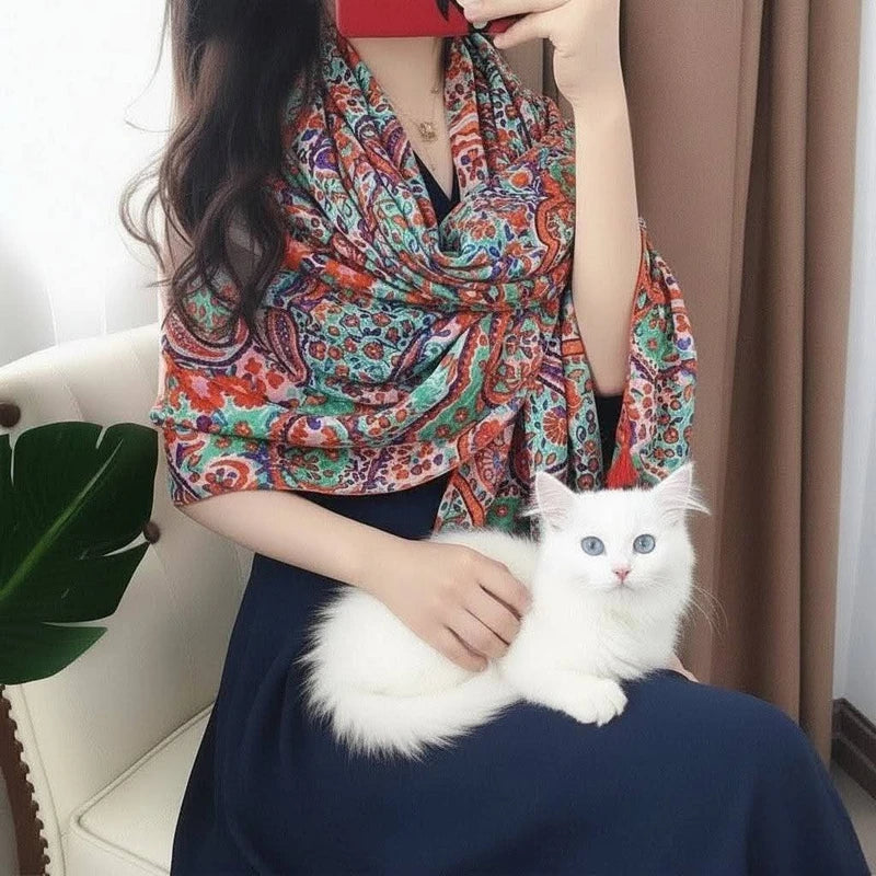Multicoloured Soft Cotton long Tassel Hijab
