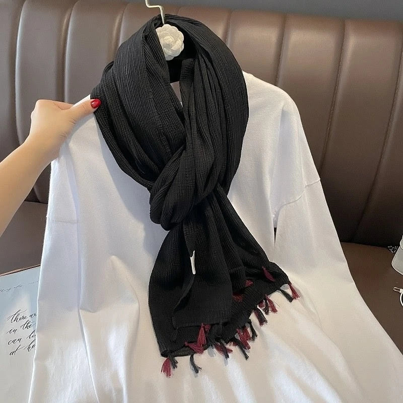 Elegant black color soft cotton hijab / orna
