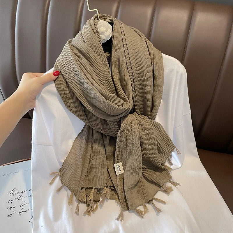 Sophisticated khaki color long cotton hijab / orna