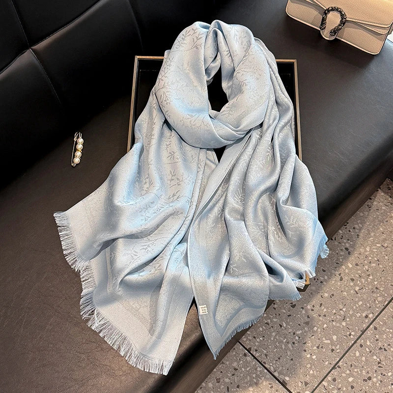 Beautiful blue long shiny silky cotton hijab / orna