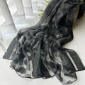 Elegant black color diamond patterned long organza silk scarf