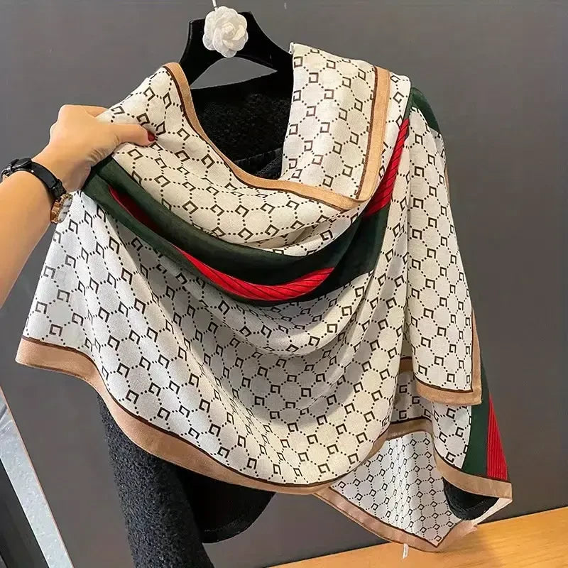 Stunning green red printed hijab / orna
