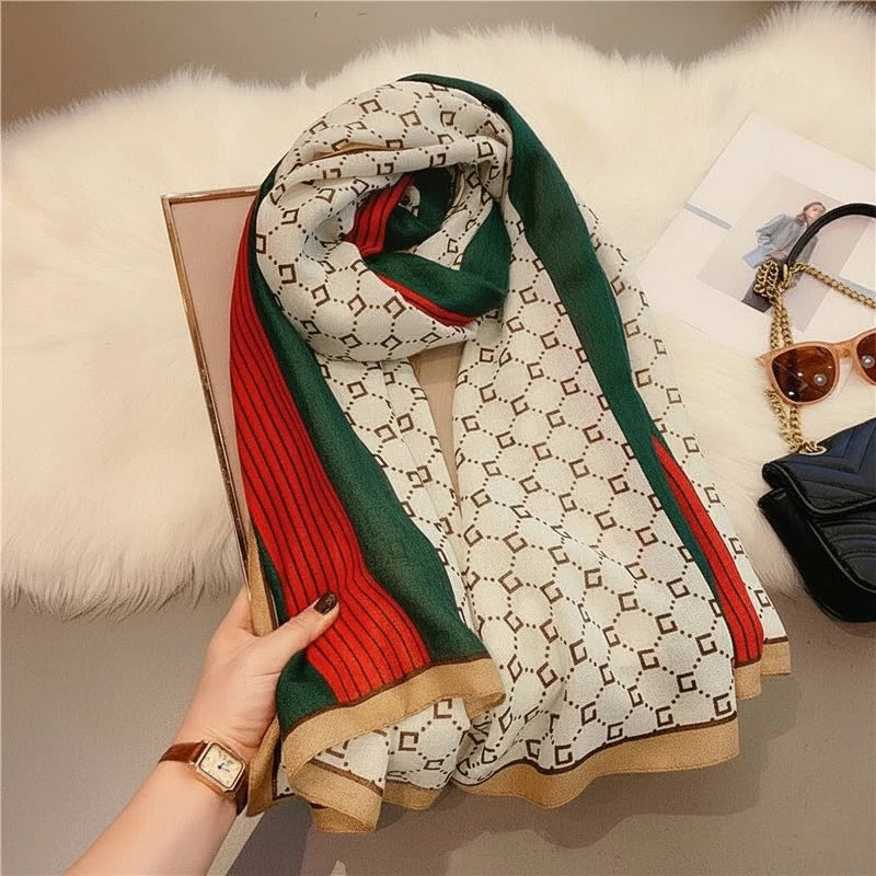 Stunning green red printed hijab / orna