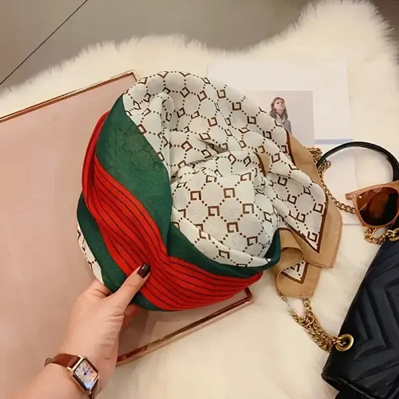 Stunning green red printed hijab / orna